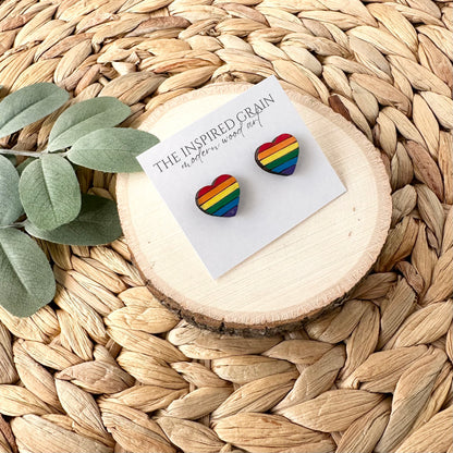 Rainbow Pride Heart Stud Earrings