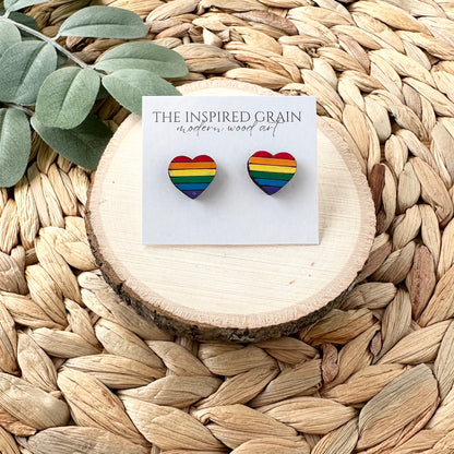 Rainbow Pride Heart Stud Earrings