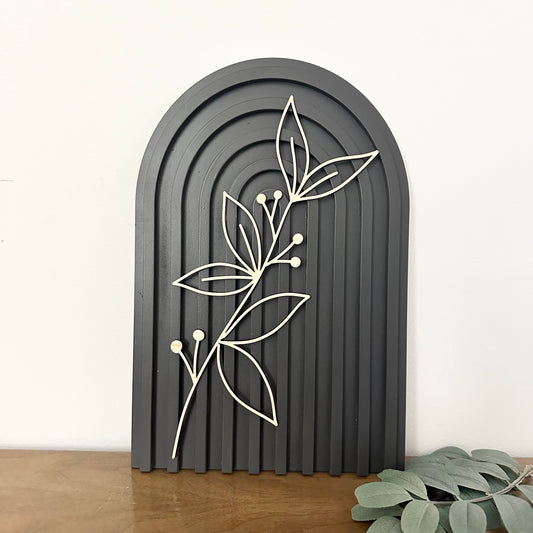charcoal arch with maple wood flower