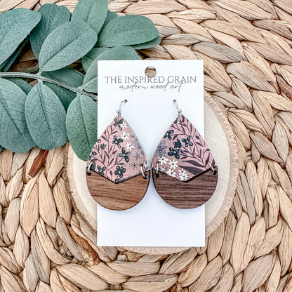 Split Teardrop Earrings - Chocolate Floral